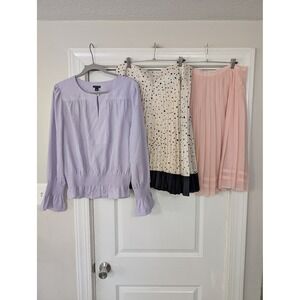 Ann Taylor Blouse, 2 micro pleated Skirts Set Women's 10/Large career lot officr